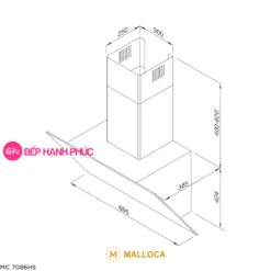 Máy hút mùi Malloca MC-7086HS - Áp tường 70cm mặt vát kính đen