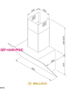 Máy hút mùi Malloca MC-7086HS - Áp tường 70cm mặt vát kính đen