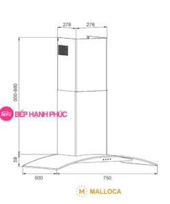 Máy hút mùi Malloca MC 750E - Áp tường 75cm inox kính cong