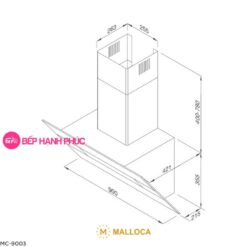 Máy hút mùi Malloca MC-9003 - Áp tường 90cm mặt vát inox sơn đen