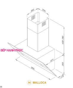Máy hút mùi Malloca MC-9003 - Áp tường 90cm mặt vát inox sơn đen