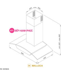 Máy hút mùi Malloca MC-9018HS - Áp tường 90cm tum kính cảm ứng