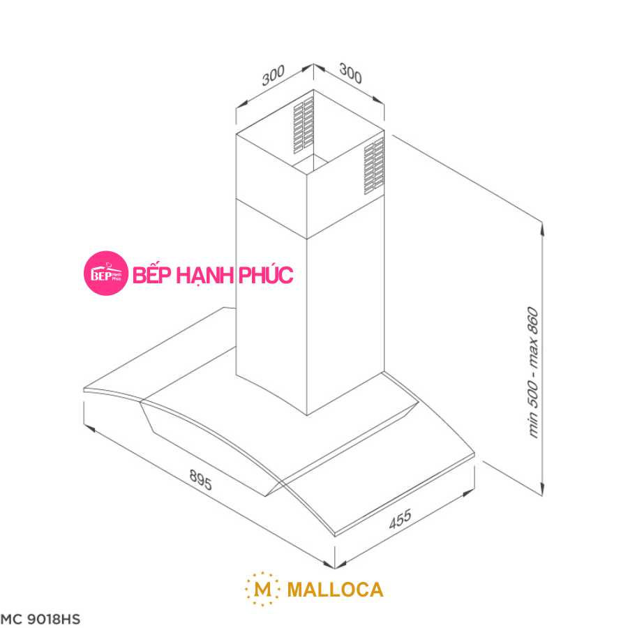 Máy hút mùi Malloca MC-9018HS - Áp tường 90cm tum kính cảm ứng
