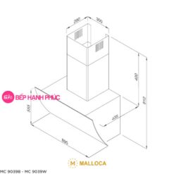 Máy hút mùi Malloca MC 9039B - Áp tường 90cm mặt kính vát cong kính đen