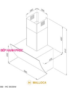 Máy hút mùi Malloca MC 9039W - Áp tường 90cm mặt kính vát cong kính trắng