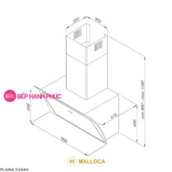 Máy hút mùi Malloca Plana K3444 - Áp tường 90cm mặt vát inox kính đen