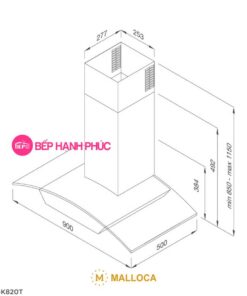Máy hút mùi Malloca SIGMA-K820T - Áp tường 90cm inox kính cong
