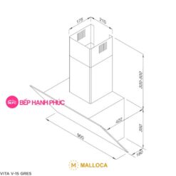 Máy hút mùi Malloca VITA V-15 GRES - Áp tường 90cm mặt vát Ceramic đen