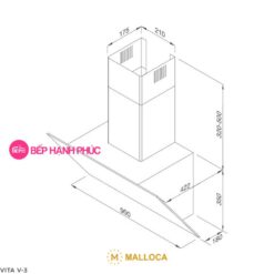 Máy hút mùi Malloca VITA V-3 - Áp tường 90cm mặt vát Ceramic kính trắng