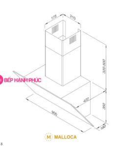 Máy hút mùi Malloca VITA V-3 - Áp tường 90cm mặt vát Ceramic kính trắng