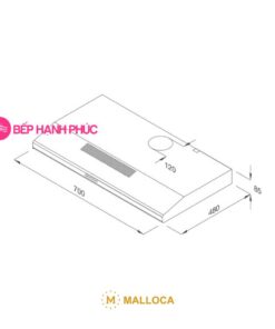 Máy hút mùi Malloca H107B - Classic 70cm thép sơn đen nút nhấn cơ