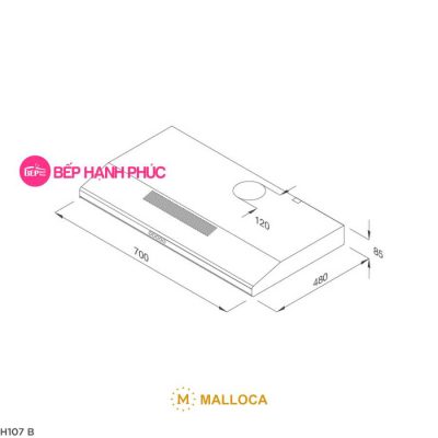 Máy hút mùi Malloca H107B - Classic 70cm thép sơn đen nút nhấn cơ