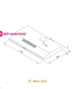 Máy hút mùi Malloca H107W - Classic 70cm thép sơn trắng nút nhấn cơ