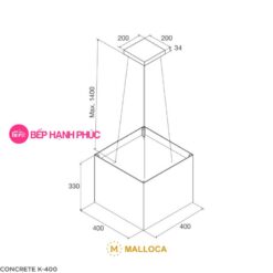 Máy hút mùi Malloca CONCRETE K-400 - Ốc đảo 40cm vuông dây treo điều khiển remote