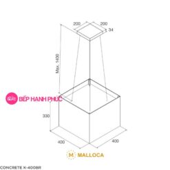 Máy hút mùi Malloca CONCRETE K-400BR - Ốc đảo 40cm vuông dây treo điều khiển remote