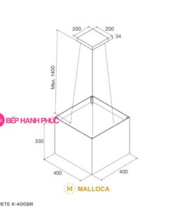 Máy hút mùi Malloca CONCRETE K-400BR - Ốc đảo 40cm vuông dây treo điều khiển remote