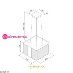 Máy hút mùi Malloca CUBE F-181 - Ốc đảo 45cm vuông dây treo điều khiển remote 9 Máy hút mùi Malloca CUBE F-181 - Ốc đảo 45cm vuông dây treo điều khiển remote