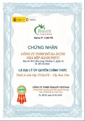 Chứng nhận đại lý chính thức Tomate Việt Nam