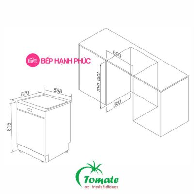 Máy rửa chén Tomate TOM 6012 - Âm tủ bán phần 14 bộ 6 chương trình
