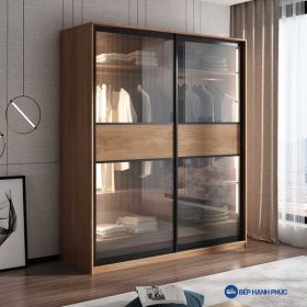 Tủ quần áo cửa kéo kính Melamine vân gỗ TQA-KD-21