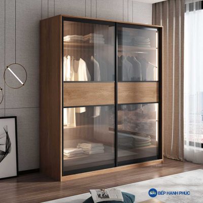 Tủ quần áo cửa kéo kính Melamine vân gỗ TQA-KD-21